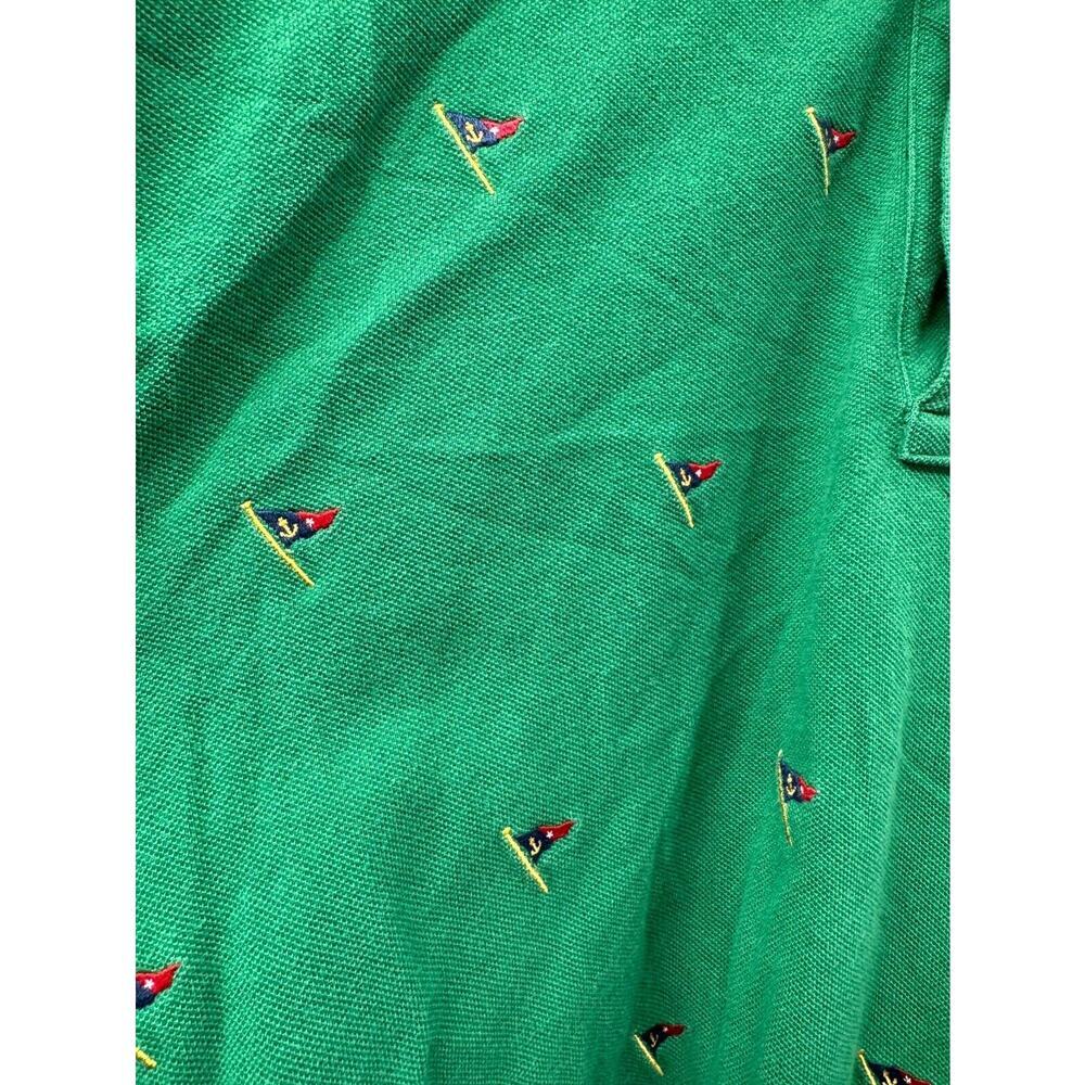Vintage Polo Ralph Lauren Polo Shirt Men's XL Tall Green Cotton Embroidered Flag - Picture 3 of 4